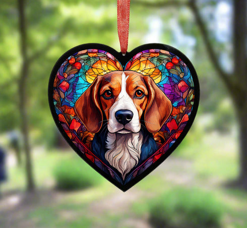 Beagle Stained Glass Effect Heart Suncatcher